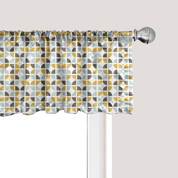 Abstract Window Valance, Retro Mid-Century Modern Style Geometric Composition Classic Art, Curtain Valance for Kitchen Bedroom Decor with Rod Pocket, 54" X 12", Yellow Pale Seafoam White