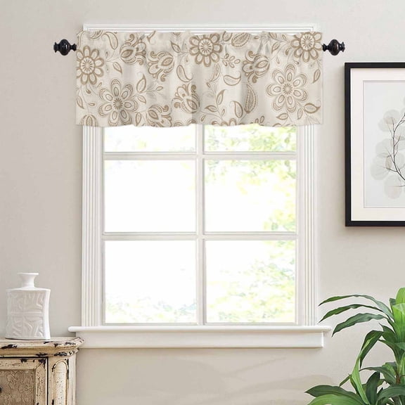 Abstract Window Valances for Kitchen, Paisley Pattern Vintage Ethnic Flower Brown Rod Pocket Valances Windows Treatments Curtains for Living Room Bathroom Bedroom Decoration 54" x 18"