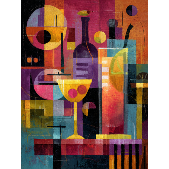 Abstract Wine Bottle and Glasses Canvas Print, Decor for Living Room, Office, Bar, Restaurant, Hotel