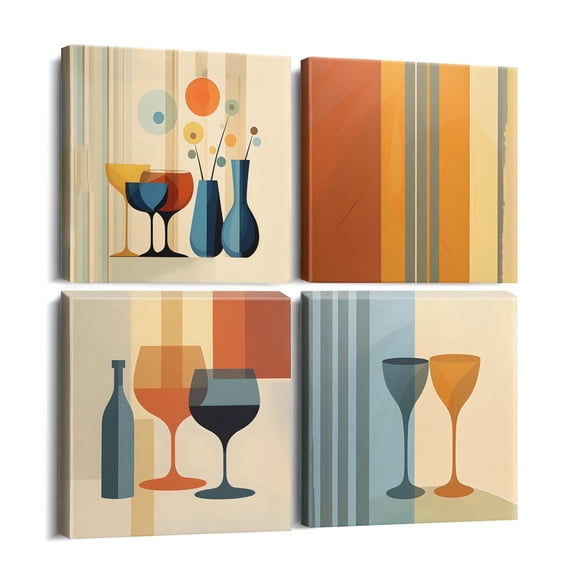 Abstract Wine Glass Aesthetics Wall Art Modern Bathroom Decor for Office Bedroom Kitchen Dining Room 12x12 Inch 4PCS
