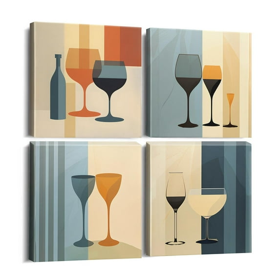 Abstract Wine Glass Aesthetics Wall Pictures Modern Bathroom Decor for Office Bedroom Kitchen Dining Room 12x12 Inch 4PCS