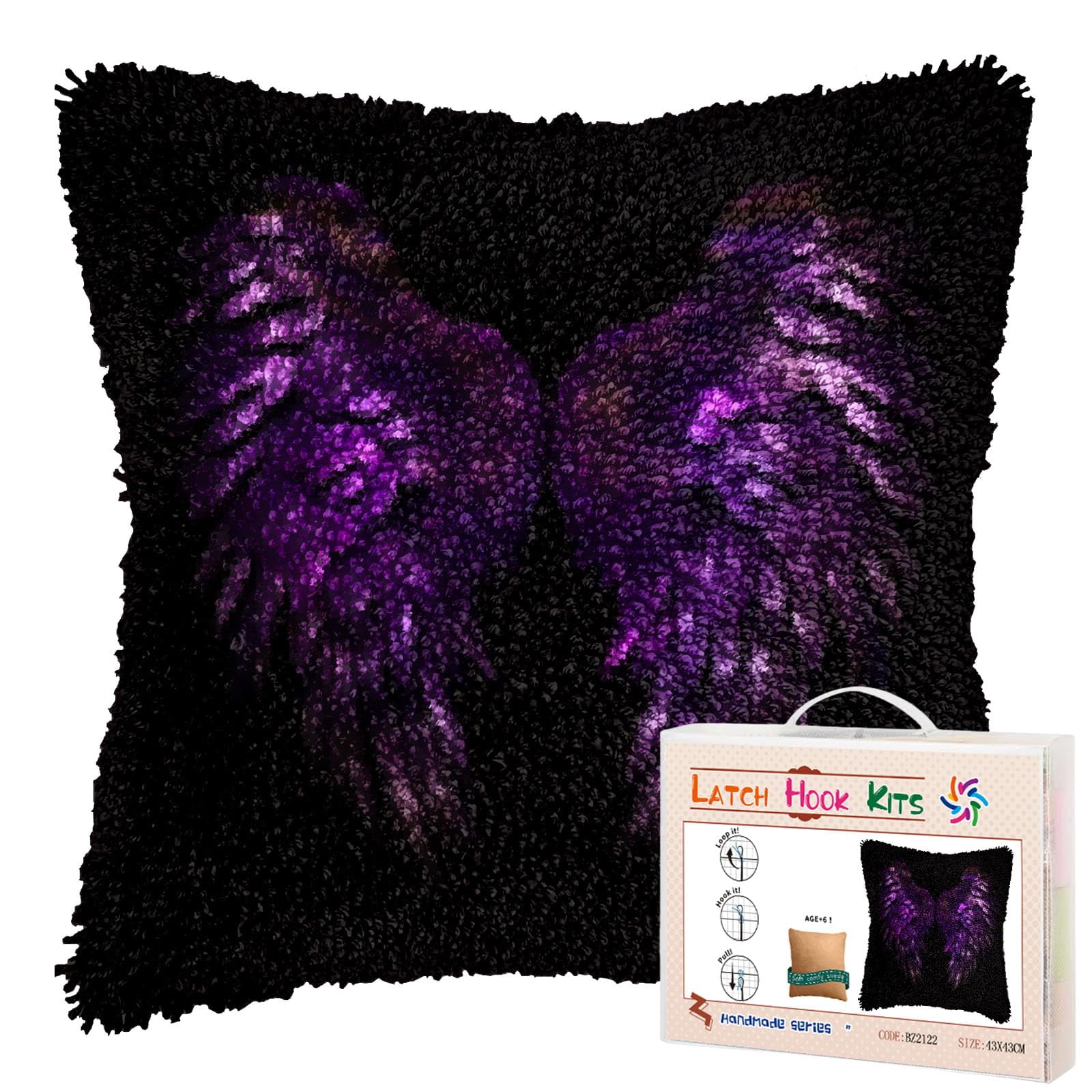 Abstract Wing Heart-shape DIY Latch Hook Pillow Kits for Adults Printed Pillowcase Crochet Yarns Hooking Handmade Pillow Cover Cushion for Home Sofa Decoration 17x17inch(2)