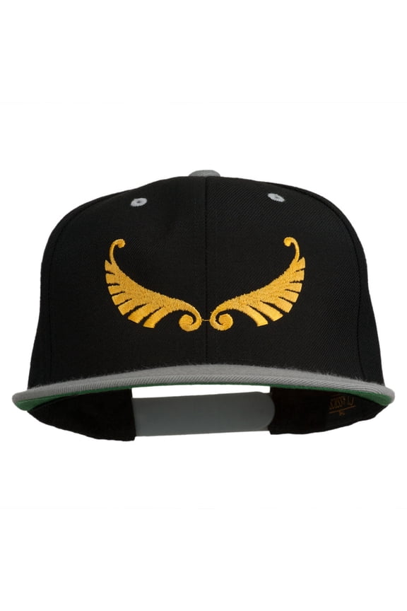 Abstract Wings Design Embroidered Snapback Cap - Black Silver OSFM