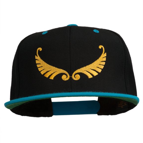 Abstract Wings Design Embroidered Snapback Cap - Black Teal OSFM