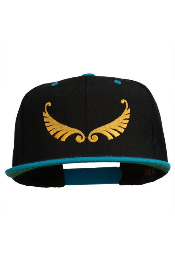 Abstract Wings Design Embroidered Snapback Cap - Black Teal OSFM