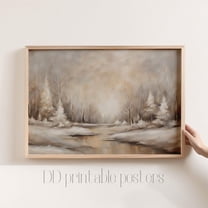 Abstract Winter Landscape Print, Neutral Wall Art Home Decor #1342, Unframed Poster Size 8x12