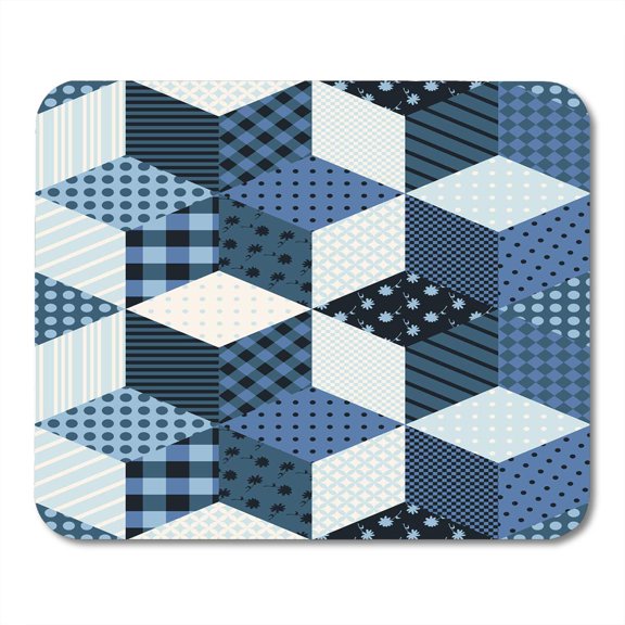 Abstract Winter Patchwork Pattern Stars New Year of Quilt in Blue Tones Beautiful Mousepad Mouse Pad Mouse Mat 9x10 inch