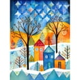 thumbnail image 1 of Abstract Winter Snowfall Folk Art Extra Large XL Wall Art Poster Print, 1 of 3