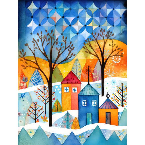 Abstract Winter Snowfall Folk Art Extra Large XL Wall Art Poster Print