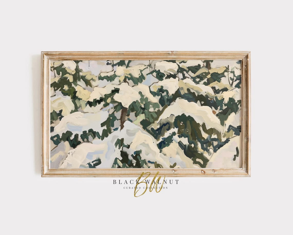 Screen Scaver Abstract Abstract Winter Wall Art, Snow Covered Pine Trees, Modern Landscape ...