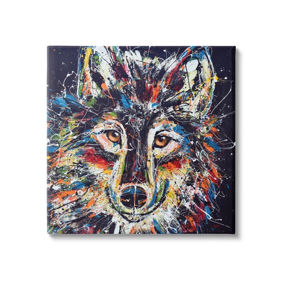 Abstract Wolf Urban Style Hues Animals & Insects Painting Gallery Wrapped Canvas Print Wall Art