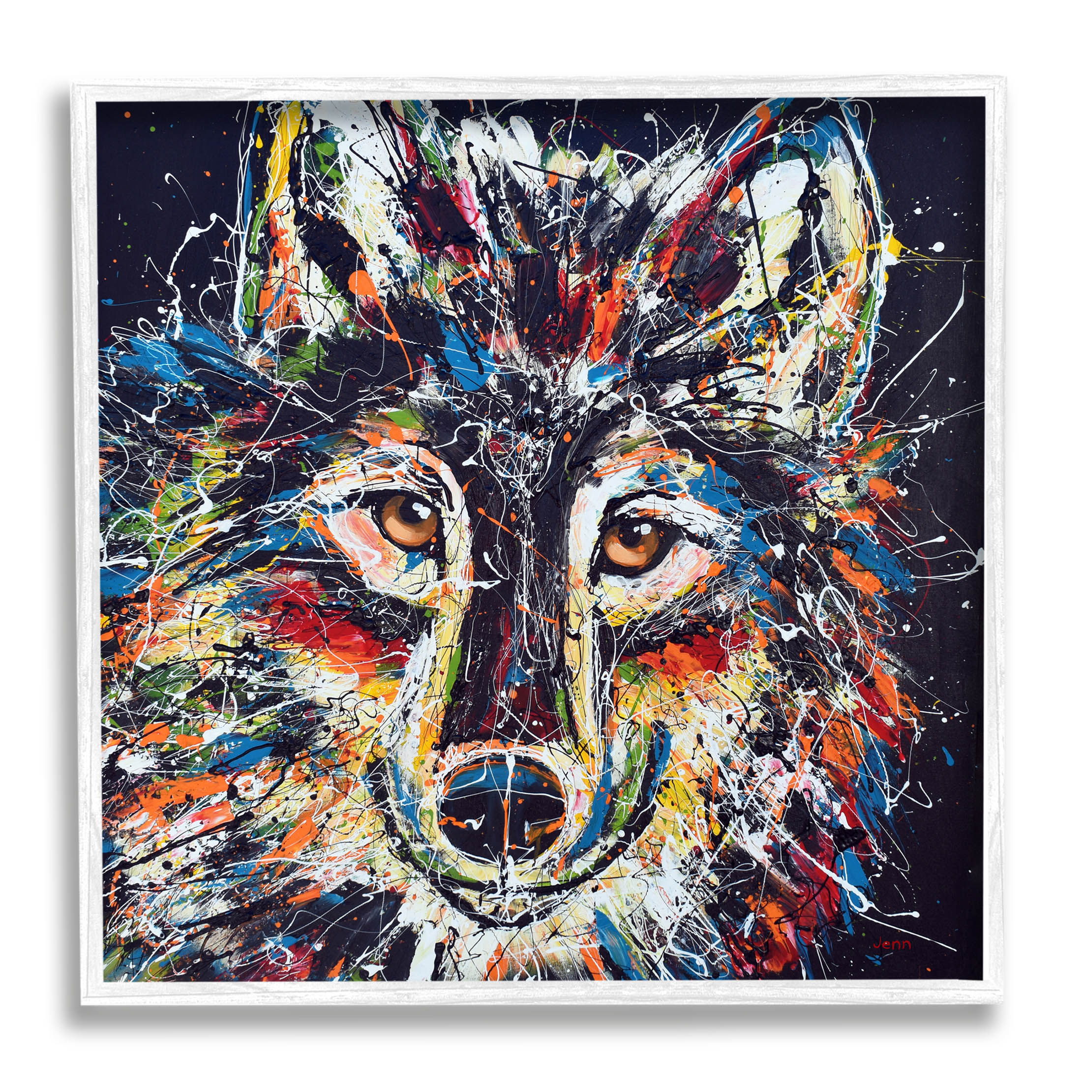 Abstract Wolf Urban Style Hues Animals & Insects Painting White Framed Art Print Wall Art