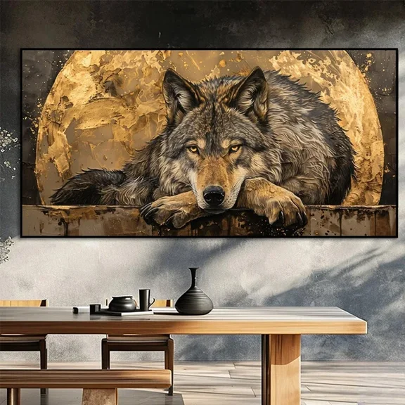 Abstract Wolf With Moon Mystical Animal Wall Art Poster, 12x18 UNFRAMED
