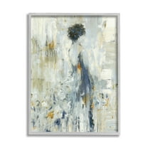 Abstract Woman Blue Dress Gown Blocked Brushstrokes Beauty & Fashion Painting Framed Art Print Wall Art