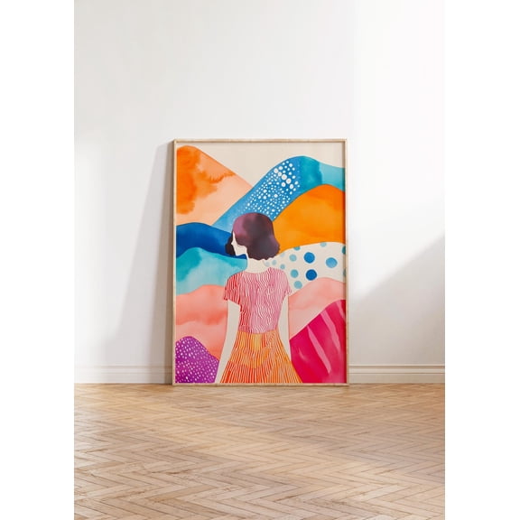 Abstract Woman Decor, Contemporary Striped Wall Art, Colorful Dotted Art Print, Stripes Print, Trendy Dots Eclectic Fine Art Wall Art, Modern Wall Decor, 8x12 UNFRAMED