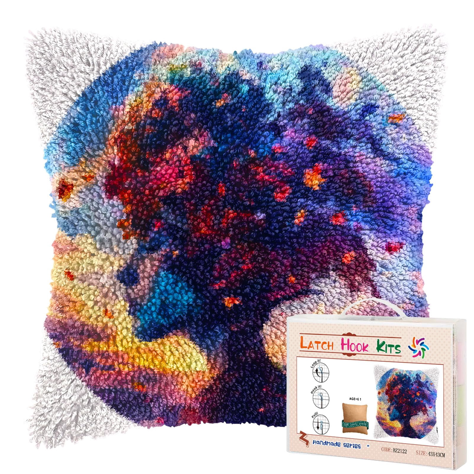 Abstract Woman Face Colorful Tree DIY Latch Hook Pillow Kits for Adults Printed Pillowcase Crochet Yarns Hooking Handmade Pillow Cover Cushion for Home Sofa Decoration 17x17inch(1)