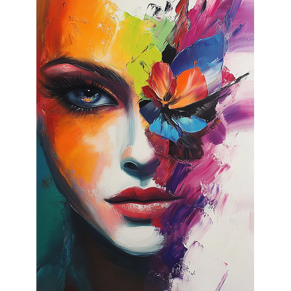 Abstract Woman Face Oil Painting Decoration Painting/Canvas Art Suitable for Living RoomAdds Colorful Abstract Impressionist Visual Appeal.