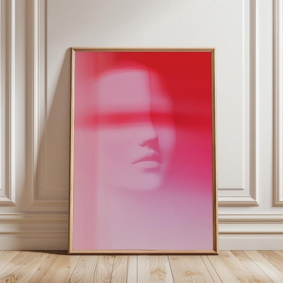 Abstract Woman Face Red Modern Art Contemporary Female Portrait, Stretched Canvas 8x10in