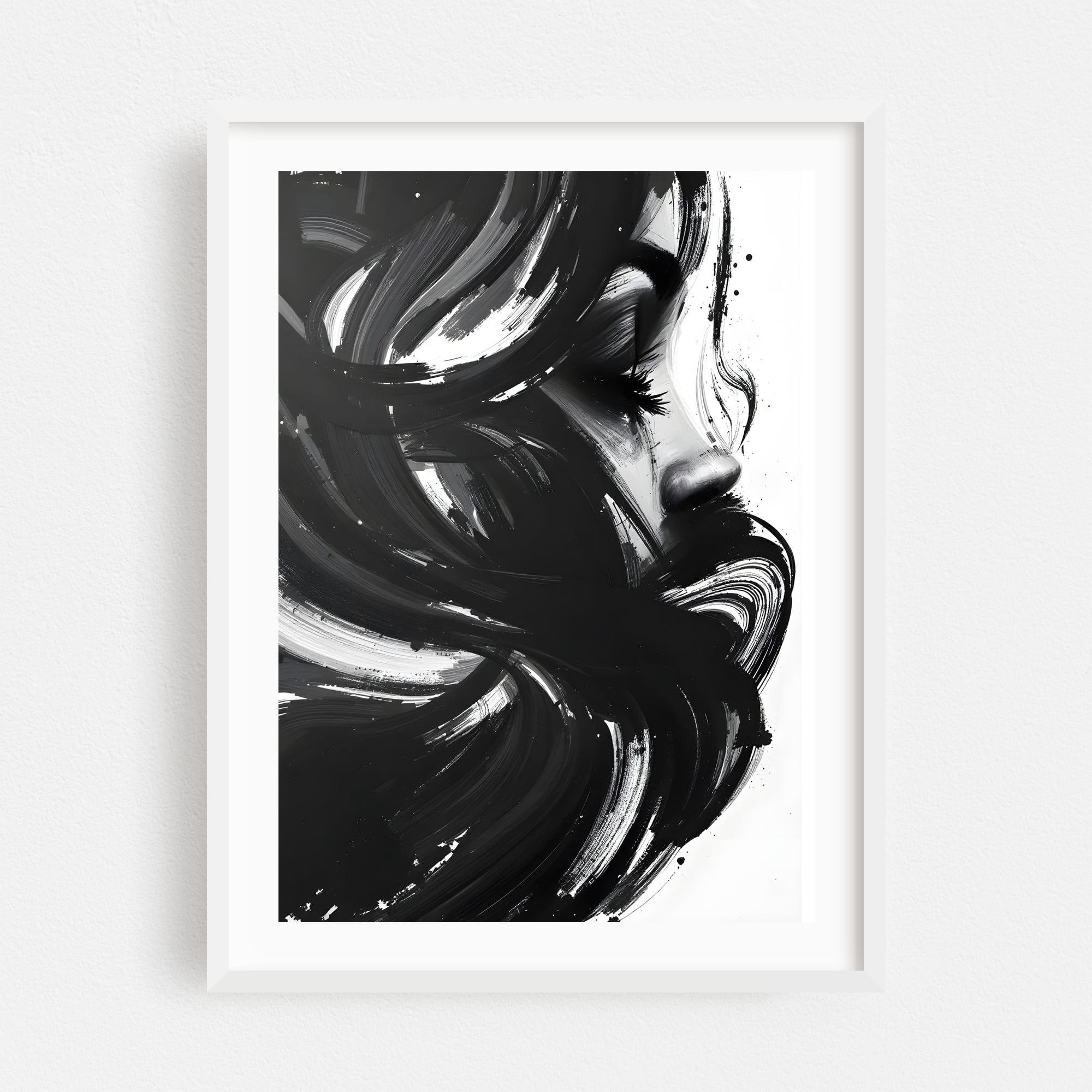 Abstract Woman Portrait - Painting Abstract Black and White Modern Art ...