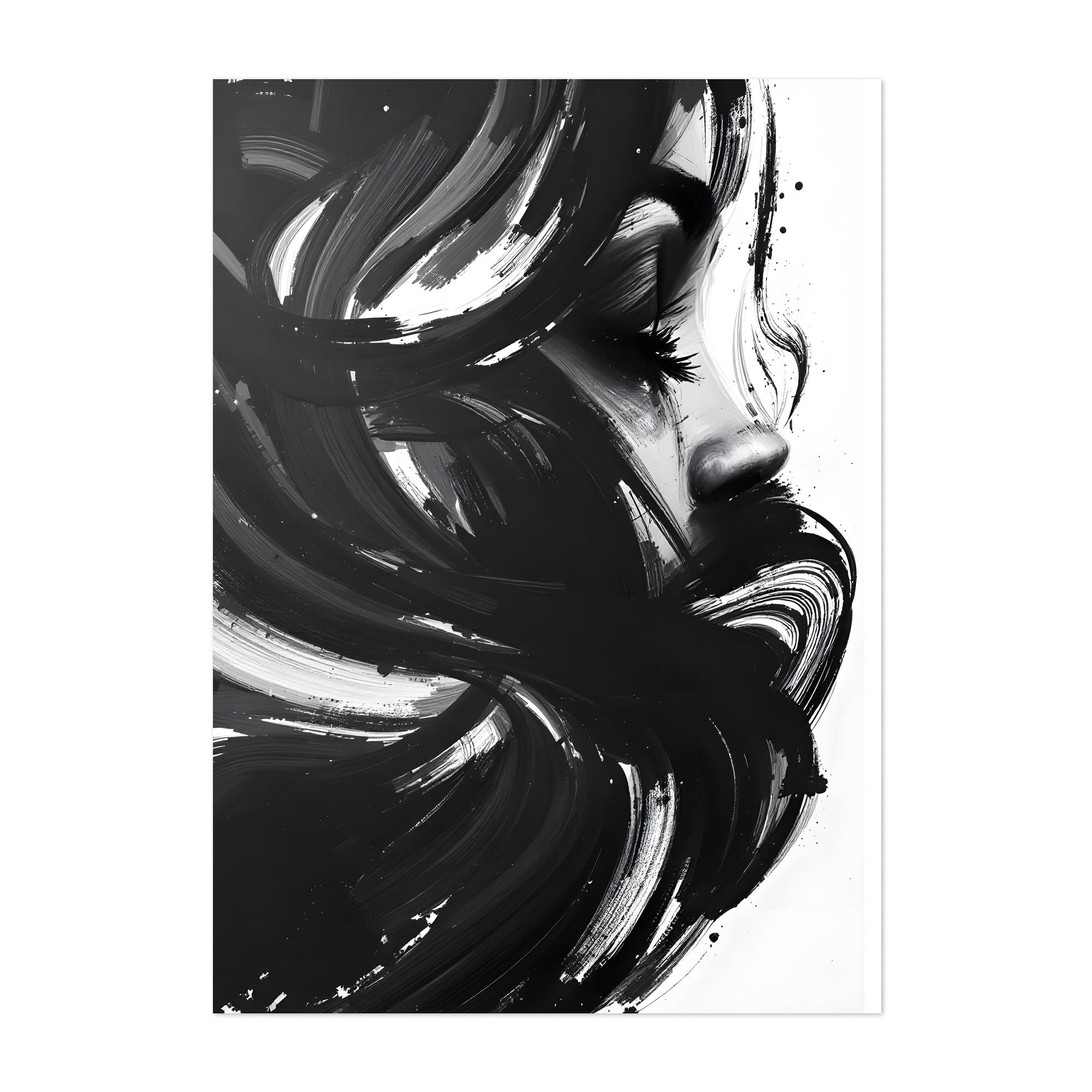Abstract Woman Portrait - Painting Abstract Black and White Modern Art ...