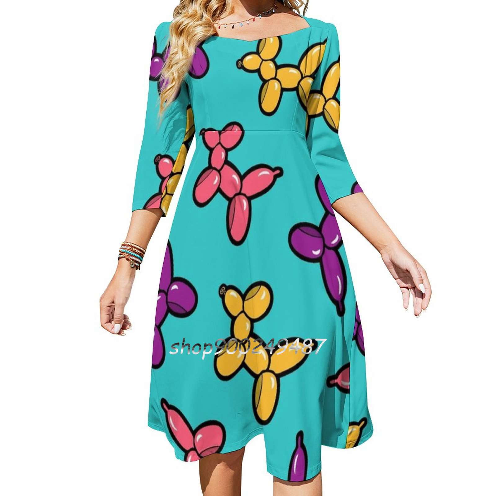 Women's White Abstract Printed A-Line Dress