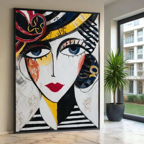 Abstract Woman Portrait Wall Art Modern Face Colorful Expressionist Contemporary Home Decor