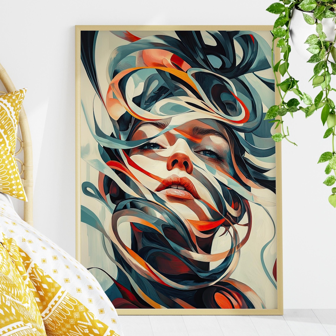 Abstract Woman Ribbon Portrait Wall Art Feminine Decor, Unframed Canvas ...