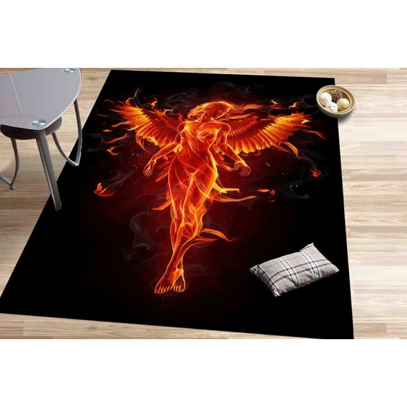 Abstract Woman Rugs, Black Rug, Angel Wings Rug, Personalizeds Rug, Fire Angel Woman Rug, Pattern Rugs, Gift For The Home Rug, Red Rugs, 1.7'x2.3' - 50x70 cm