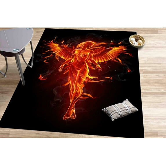 Abstract Woman Rugs, Black Rug, Angel Wings Rug, Personalizeds Rug, Fire Angel Woman Rug, Pattern Rugs, Gift For The Home Rug, Red Rugs, 2.3'x3.3' - 70x110 cm