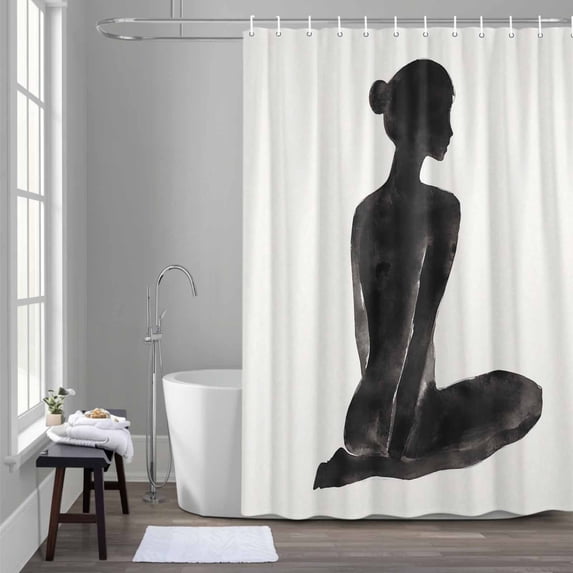 Abstract Woman Shower Curtain for Bathroom Decor, Minimalist Art Modern Style Impression Waterproof Fabric Shower Curtain, 72"x84" Set with 12 Hooks