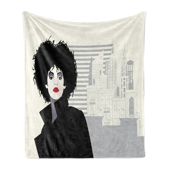 Abstract Woman Soft Flannel Fleece Throw Blanket, Background of Cityscape with a Modern Lady, Cozy Plush for Indoor and Outdoor Use, 70" x 90", Taupe Grey, by Ambesonne