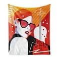 thumbnail image 1 of Abstract Woman Soft Flannel Fleece Throw Blanket, Vibrant Music-Themed Layout of Instruments, Cozy Plush for Indoor and Outdoor Use, 70" x 90", Vermilion Orange, by Ambesonne, 1 of 5