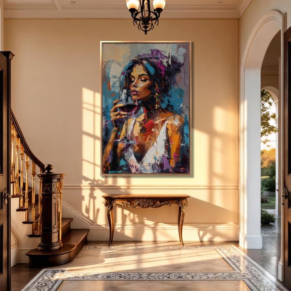 Abstract Woman With Wine Poster: Modern Colorful Wall Art, Unframed Poster Size 16x24