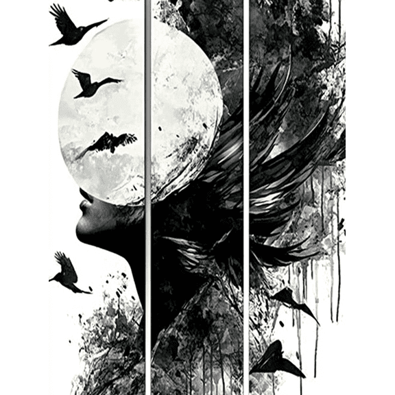 Abstract Woman with Crows and Moon Decor Art/Canvas Print Perfect for Decorating Living Room Contemporary Art.