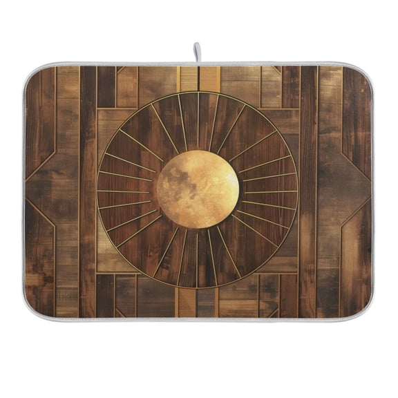 Abstract Wood Geometric Dish Drying Mat 16x18 Absorbent Microfiber Draining Rack Pad for Kitchen Counter Sink