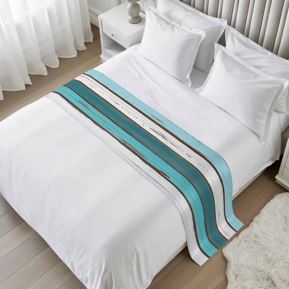 Abstract Wood Grain Bed Runner Scarf, Green White Classic Oil Painting Retro King Bed Scarf Runner, No Fading Decorative Bedding Scarf for Bedroom Hotels Homes and Guestrooms