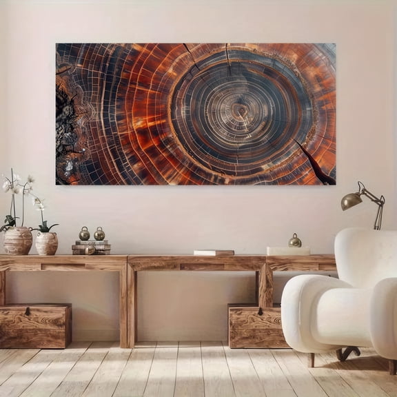 Abstract Wood Grain Spiral Pattern Framed Canvas Wall Art 48x24 Inch Modern Nature Inspired Print for Living Room Bedroom Office Decor
