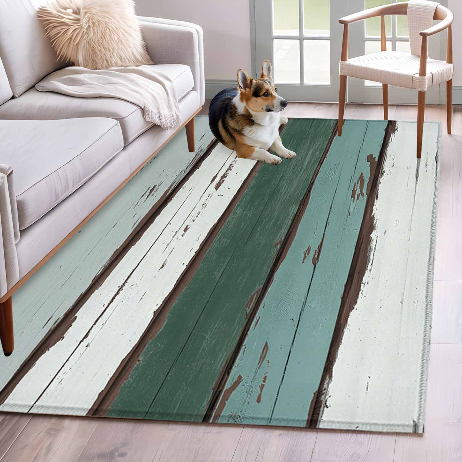 Corn Pile Rug Abstract Wood Grain Washable Area Rugs 3'x5', Beige Green Classic Oil ...