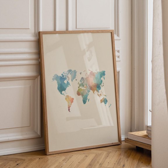 Abstract World Map Minimalist Travel Geometric Neutral Kwc Poster , Poster Print Only