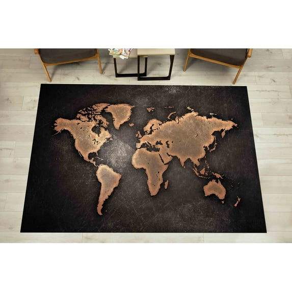Abstract World Map Rugs, Colorful Rugs, Black Map Rug, Hallway Rugs, Modern Map Rug, Modern Map, Rug Non Slip Rug, Outdoor Rugs, Brown Map, 1.7'x2.3' - 50x70 cm