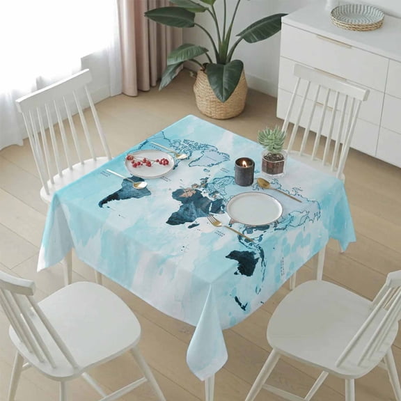 Abstract World Map Table Cloth 54x54in, Waterproof Square Tablecloth Wipeable Tablecloths Teal Blue Gradient Table Covers for Dining Tables Party Indoor Outdoor