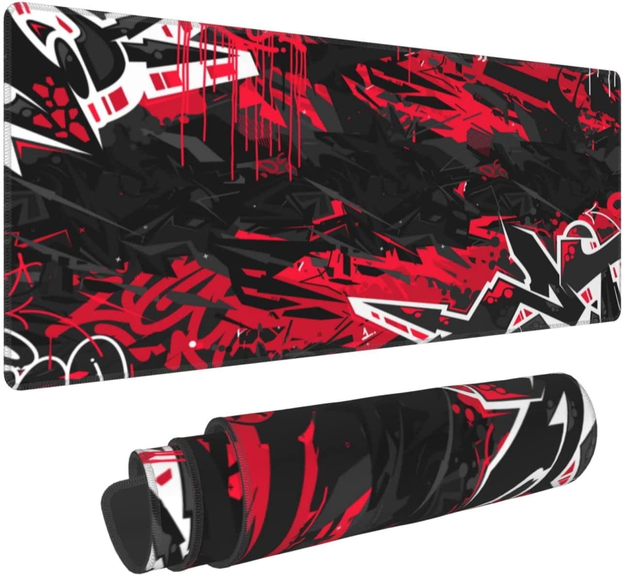 Abstract XL Large Gaming Mouse Pad with Stitched Edge, Non-Slip Big Long Extended Deskmat Desktop Makeup Mat, 31.5*11.8 in (Dark Black Abstract Flat Urban Street)