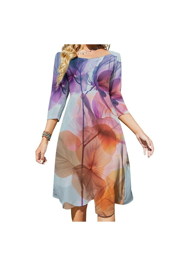Abstract Xray Flower Collection Orange Purple Dress Summer Dresses Woman Street Style Big Size Casual Dress