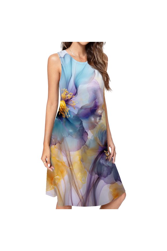 Abstract Xray Flowers Collection Dress Elegant Party Dresses Evening Dresses Women Dress Sleeveless Dress Ladies Dresses