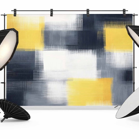 Abstract Yellow Backdrop for Photography, Black Plaid Mottled Geometric Art Modern Photo Backdrop Portrait Background Party Banner Photo Backgrounds for Studio Booth Props, 7x5ft
