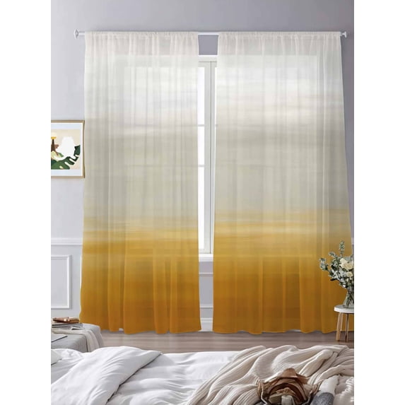 Abstract Yellow Beige Gradient Chiffon Sheer Curtains 84 Inches Long ...
