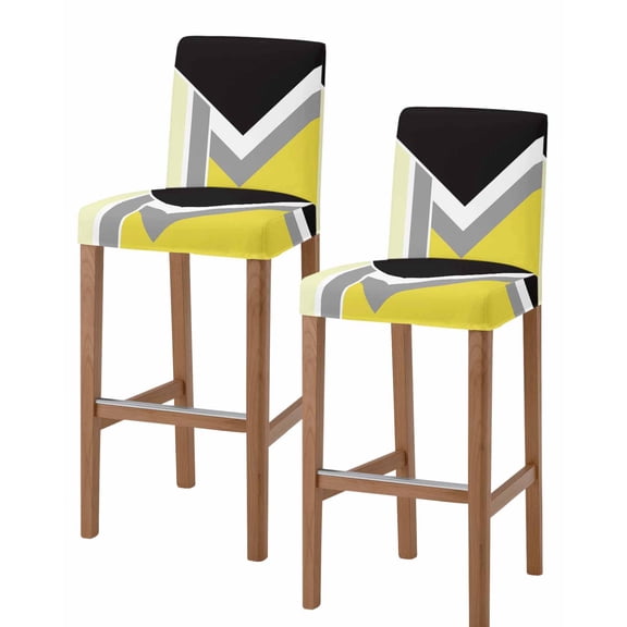 Abstract Yellow Black Bar Stool Covers Set of 2, Modern Geometric Color Blocks Stretch Washable Bar Chair Covers with Backs, Removable Pub Counter Height Chair Cover for Kitchen Dining Room Cafe