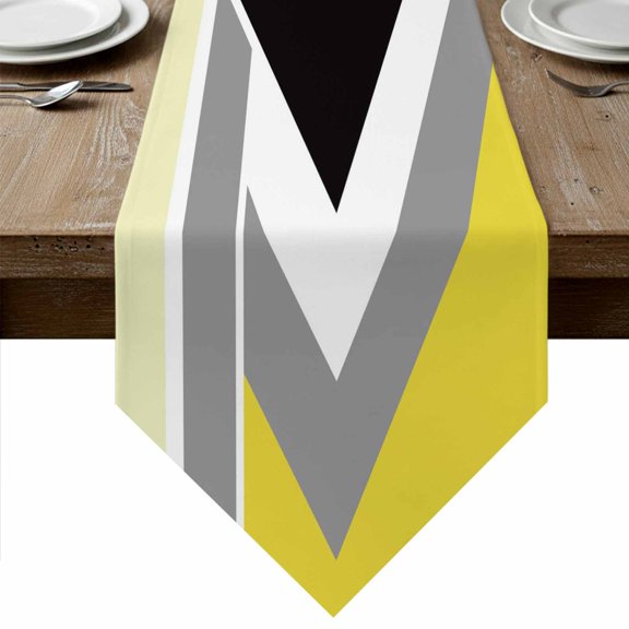 Abstract Yellow Black Table Runner Linen Burlap Table Runner 48 Inches Long Modern Geometric Color Blocks Dresser Scarves for Kitchen Island Coffee Dining Room Party Wedding Holiday Decor 13"x48"