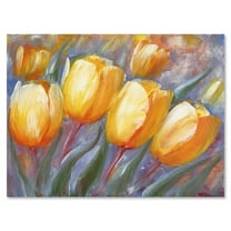 Abstract Yellow Blooming Tulips 12 in x 8 in Painting Canvas Art Print, by Designart