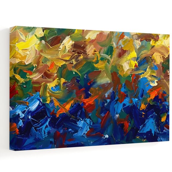 Abstract Yellow Blue Canvas Wall Art 10" x 8" Modern Dynamic Color Splashes Textured Frame Picture Prints, Ready to Hang Waterproof Artwork Decor for Bathroom, Kitchen Small Wall Spaces
